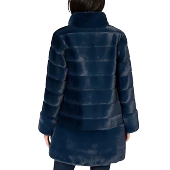 QVC Dennis Basso Regular Pelted Faux Fur Jacket w/ Stand Collar NAVY NWOT SIZE L - Picture 2 of 8